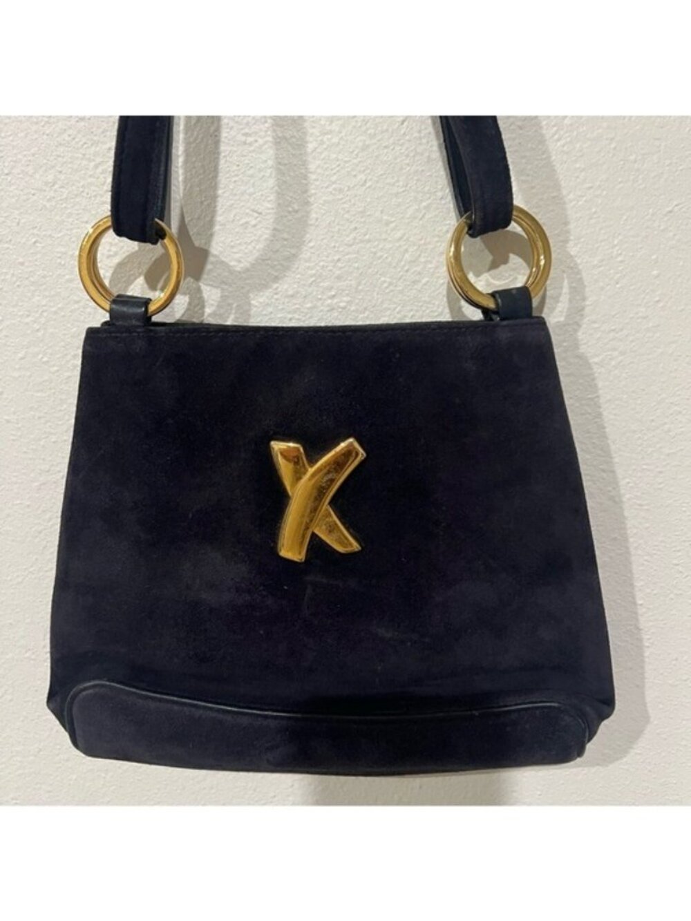 Vintage Black Suede Crossbody Shoulder Bag Old Money Capsule